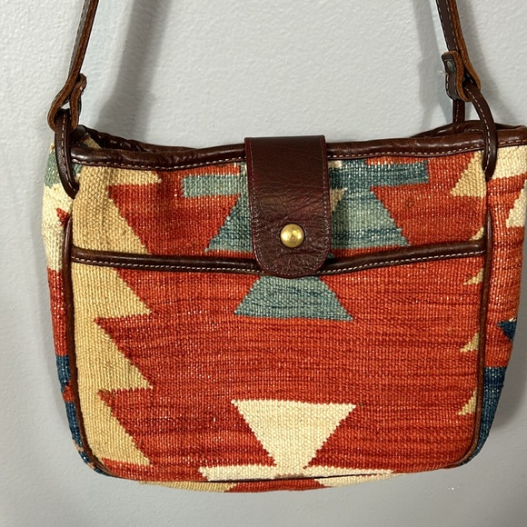 Leather Trim Tapestry Shoulder Bag - Picture 5 of 16
